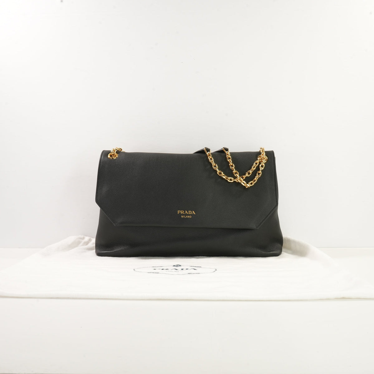 Prada Doux Medium Shoulder Bag in Black Leather (dustbag)