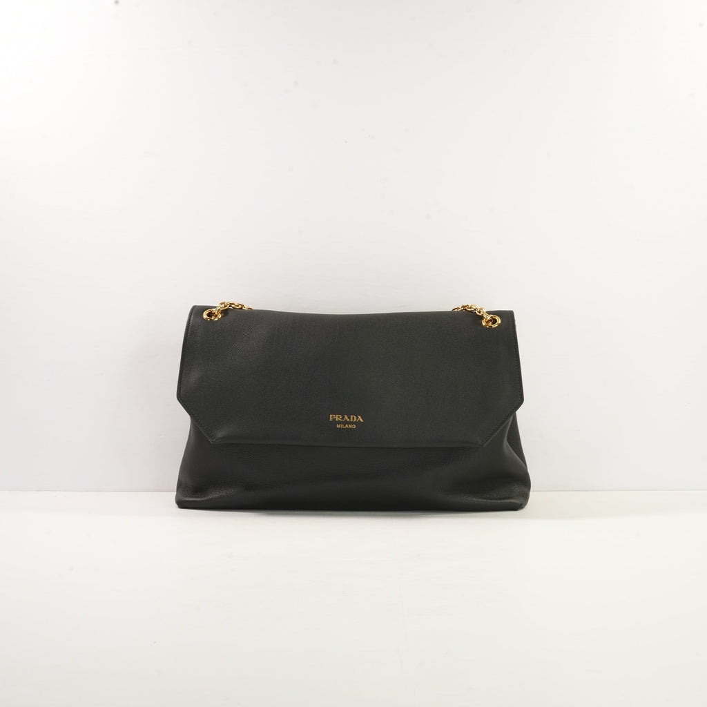 Prada Doux Medium Shoulder Bag in Black Leather (dustbag)