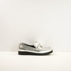 Fendi Baguette Metallic Loafers in Silver (38 1/2) (Dust Bag)