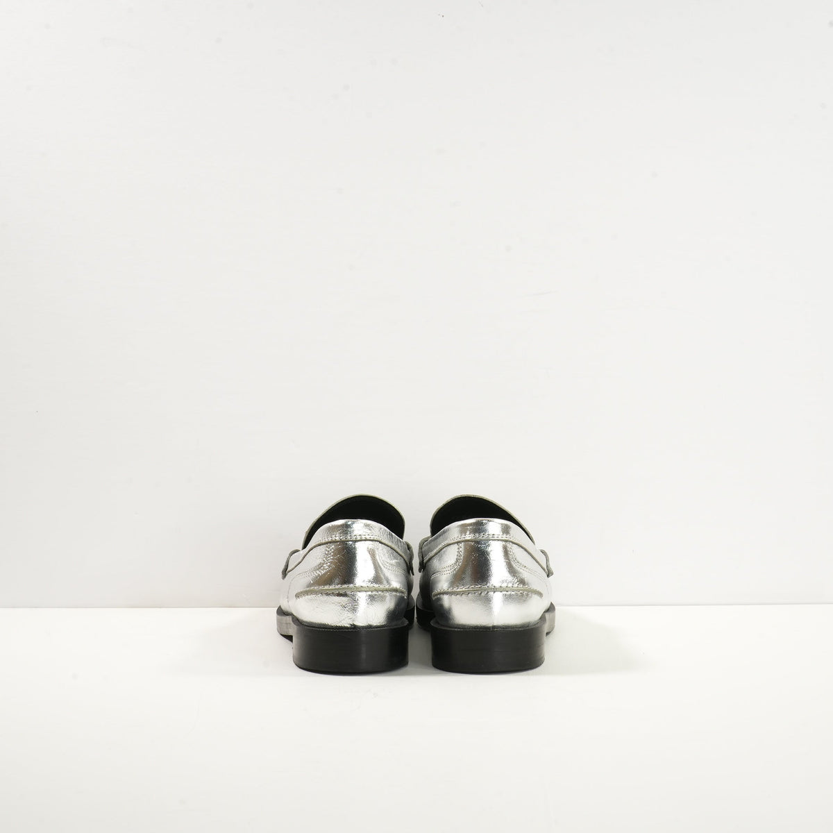 Fendi Baguette Metallic Loafers in Silver (38 1/2) (Dust Bag)
