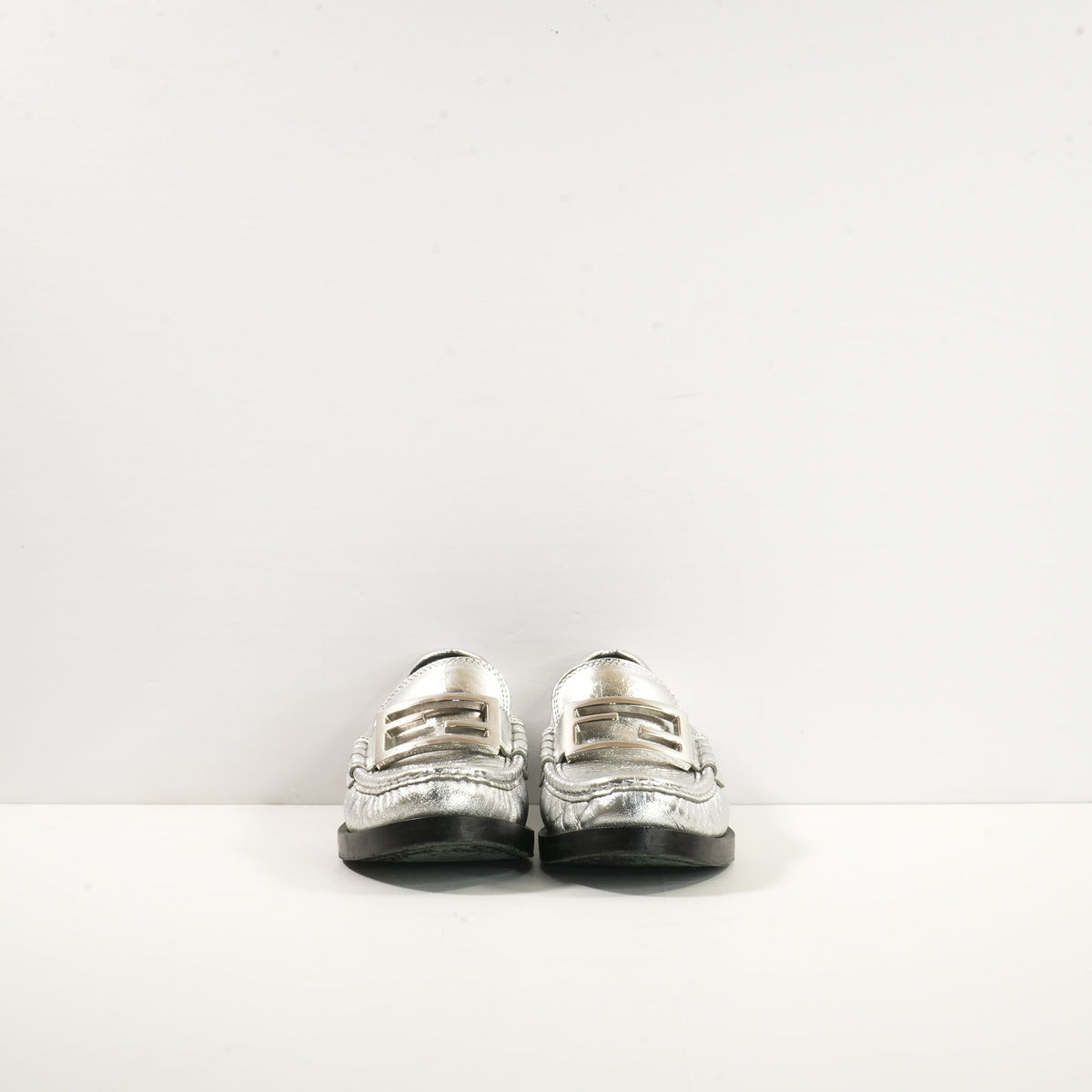 Fendi Baguette Metallic Loafers in Silver (38 1/2) (Dust Bag)