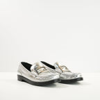 Fendi Baguette Metallic Loafers in Silver (38 1/2) (Dust Bag)