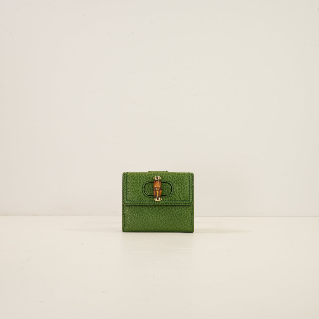 Gucci Green Leather Bamboo Hardware Wallet