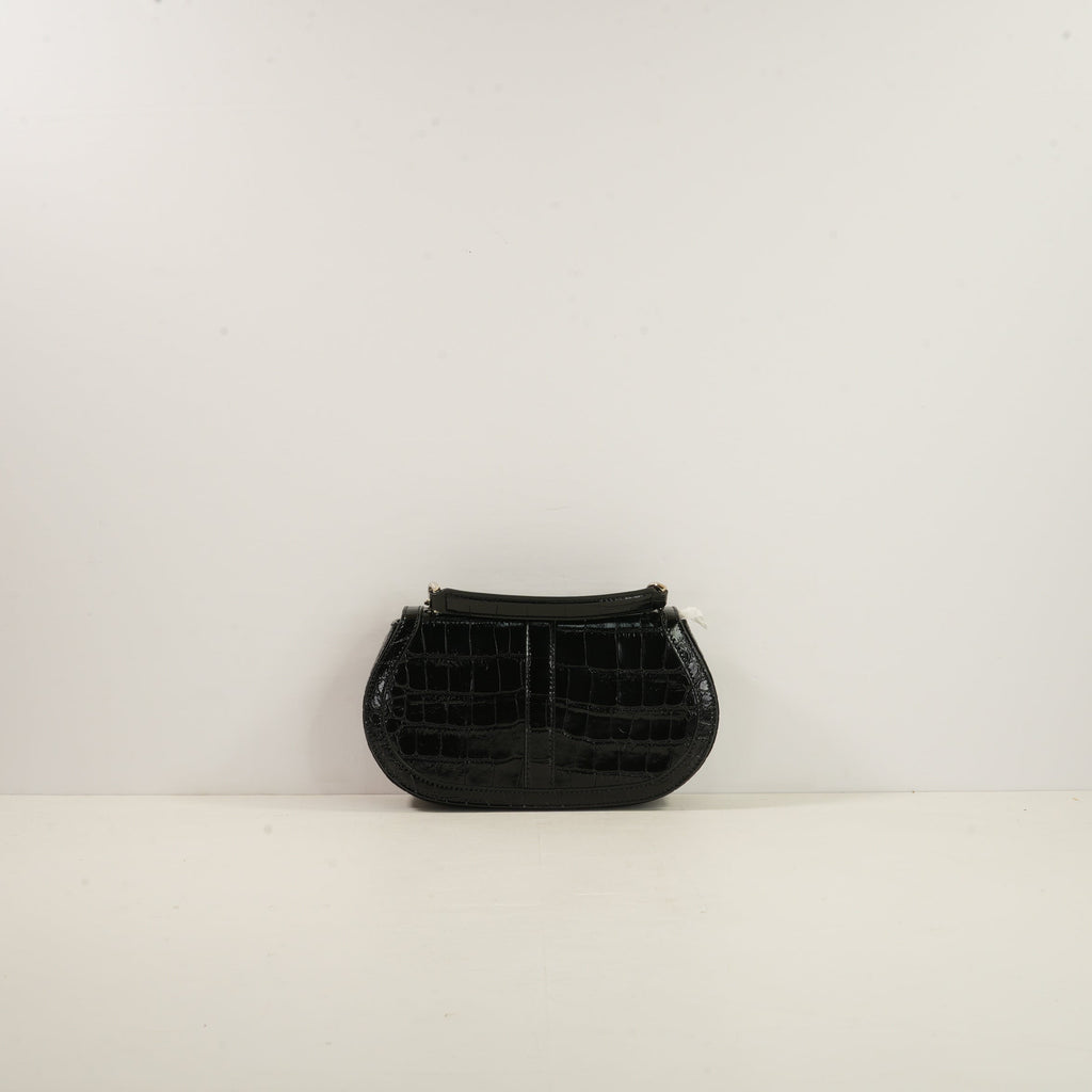 Versace Black Crocodile-Embossed Leather Greca Goddess Shoulder Bag W/Strap & Dustbag