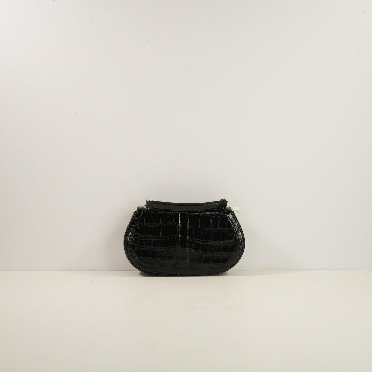 Versace Black Crocodile-Embossed Leather Greca Goddess Shoulder Bag W/Strap & Dustbag