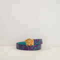 Versace Teal & Purple Barocco-Style Print W/Gold tone Medusa Head Buckelt Belt (105/42)