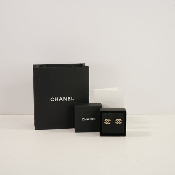 Chanel Small CC Pierced Earrings Full Set W/ Paperbag