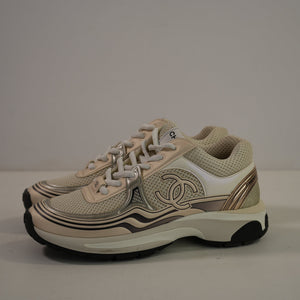 Chanel Fabric Laminated Calfskin Stretch CC Sneakers Runner 36 1/2 Full Set