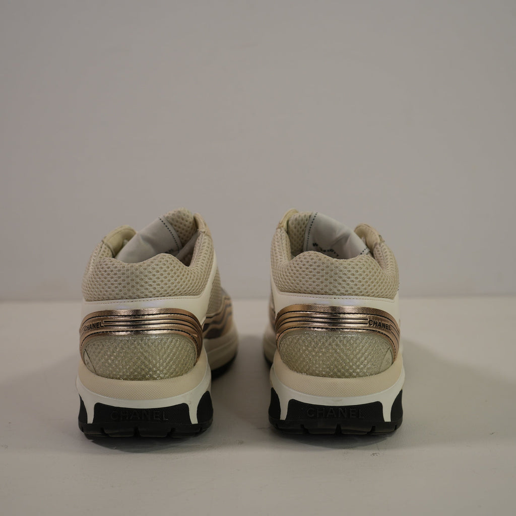 Chanel Fabric Laminated Calfskin Stretch CC Sneakers Runner 36 1/2 Full Set