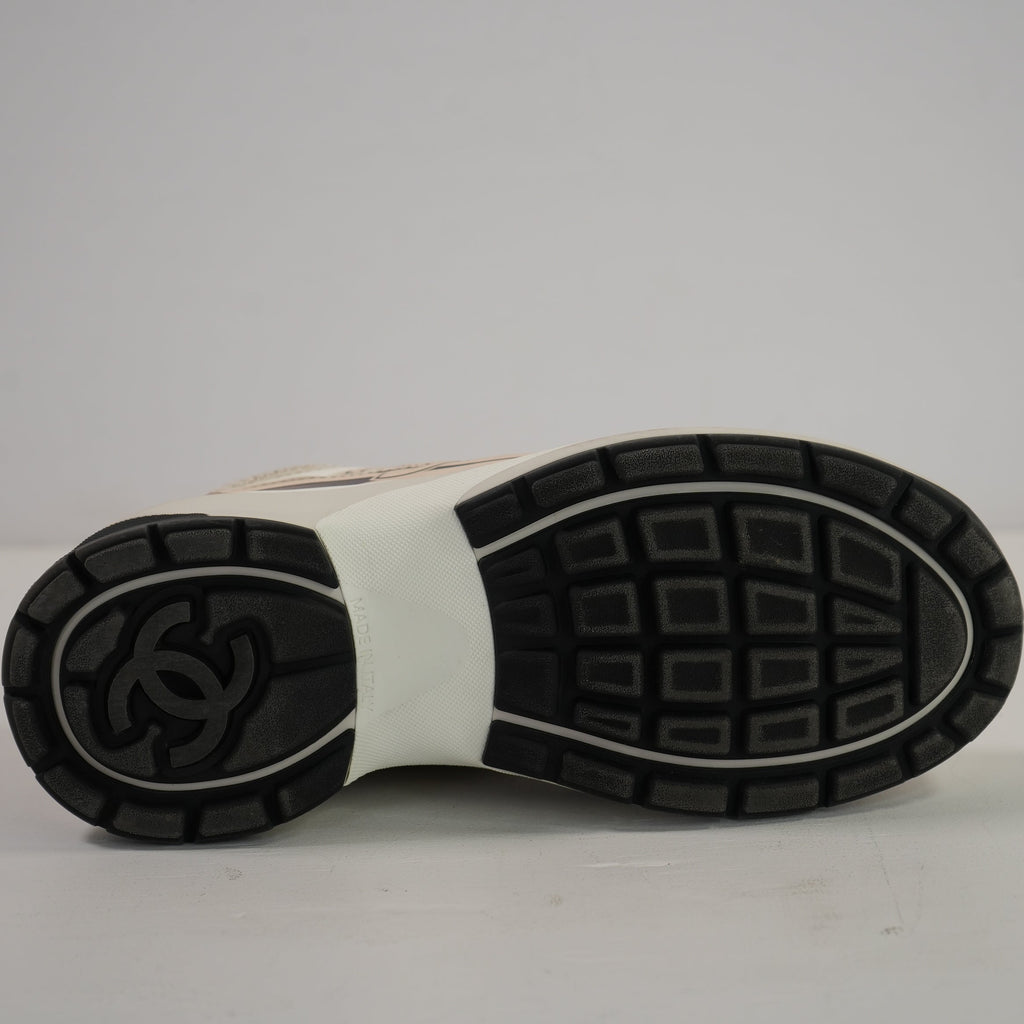 Chanel Fabric Laminated Calfskin Stretch CC Sneakers Runner 36 1/2 Full Set