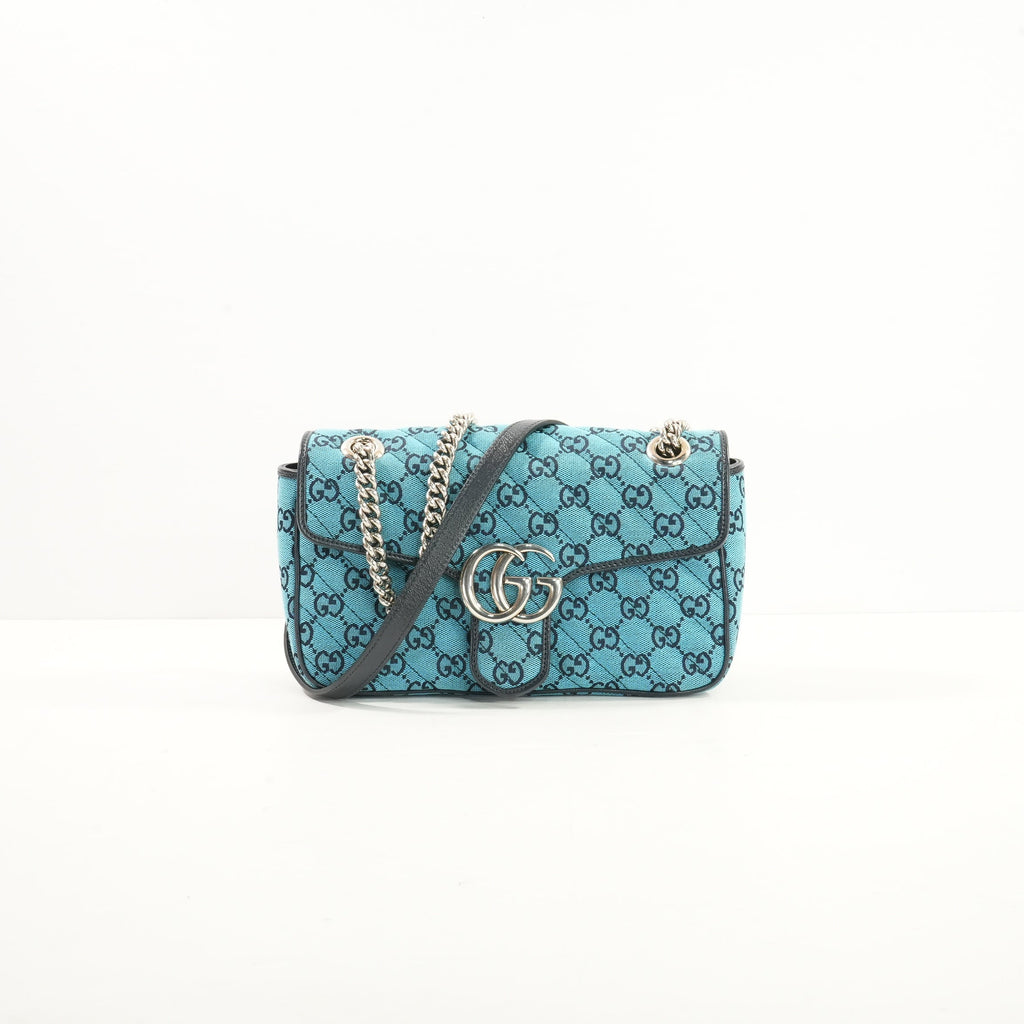 Gucci Blue Diagonal Quilted GG Canvas Marmont Small Shoulder Bag