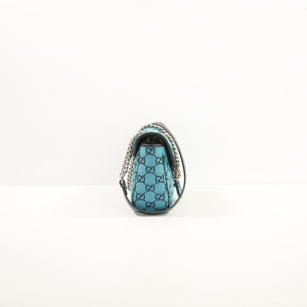 Gucci Blue Diagonal Quilted GG Canvas Marmont Small Shoulder Bag