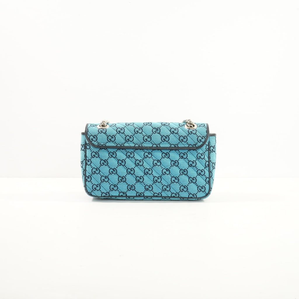Gucci Blue Diagonal Quilted GG Canvas Marmont Small Shoulder Bag