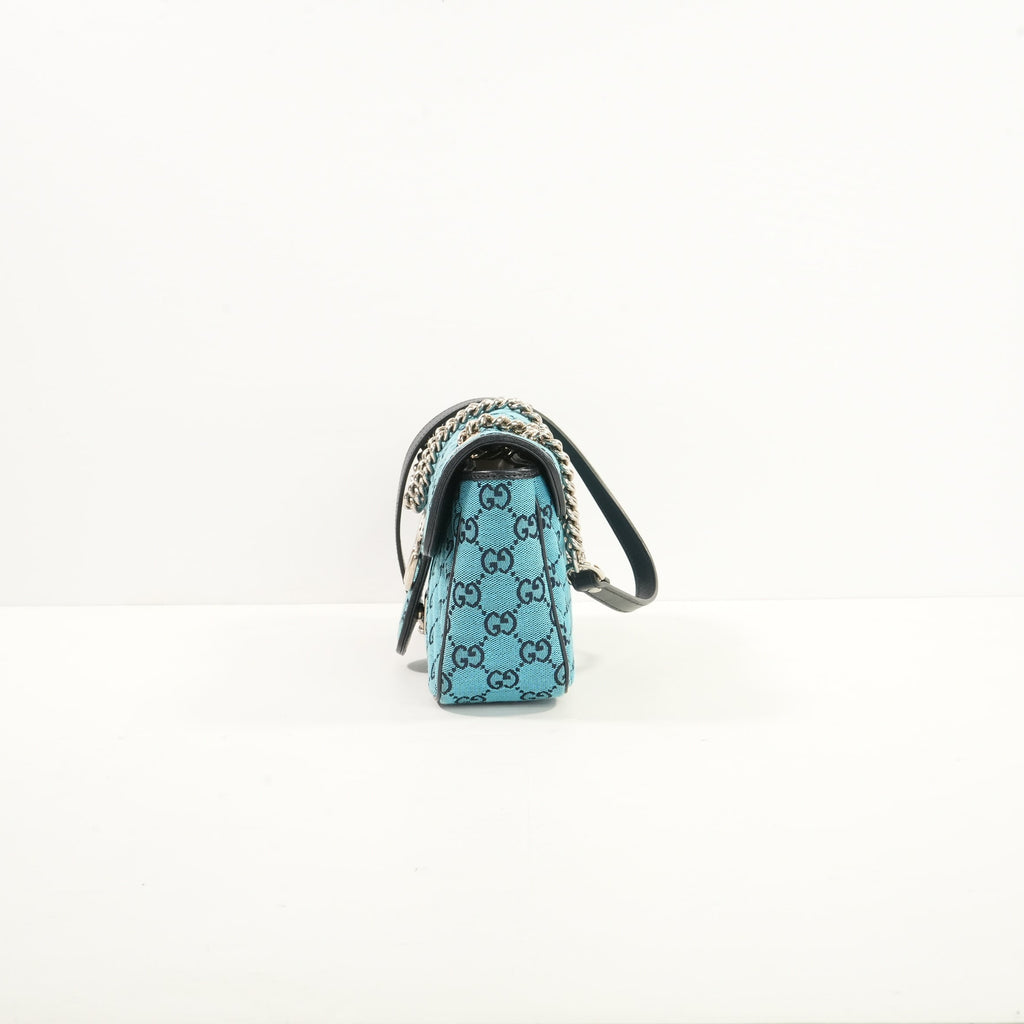Gucci Blue Diagonal Quilted GG Canvas Marmont Small Shoulder Bag
