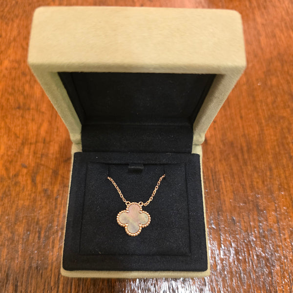 Van Cleef Vintage Alhambra Grey Mother Of Pearl Rose Gold Pendant Full Set