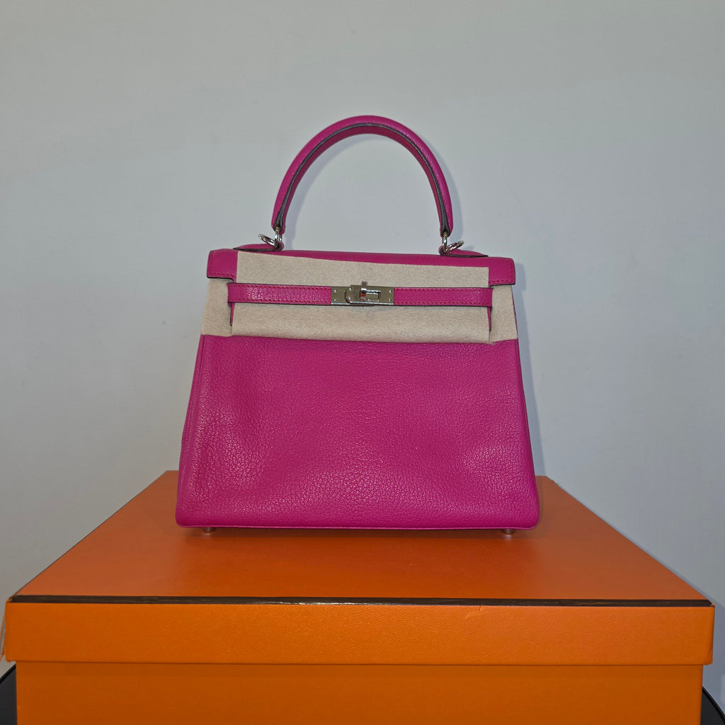 Hermes Kelly 25 Rose Shocking Chevre 2008 (L) Full Set