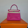 Hermes Kelly 25 Rose Shocking Chevre 2008 (L) Full Set