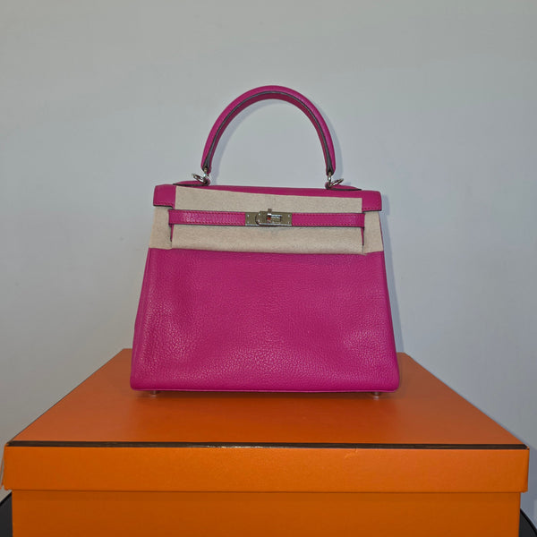 Hermes Kelly 25 Rose Shocking Chevre 2008 (L) Full Set