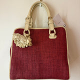 Celine Red/Cream Square Wicker Handbag W/ Rose Keychain