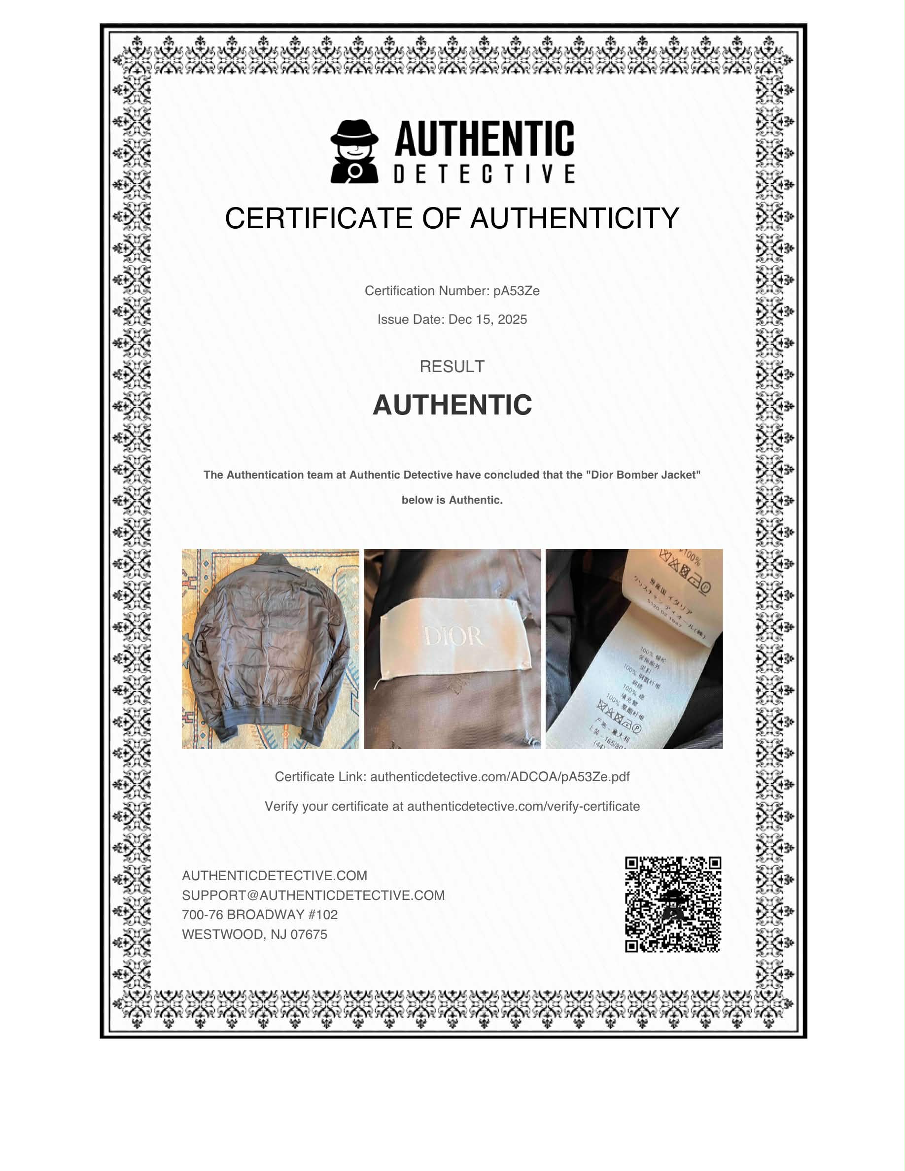 Dior Full Zip Bomber Jacket Gray