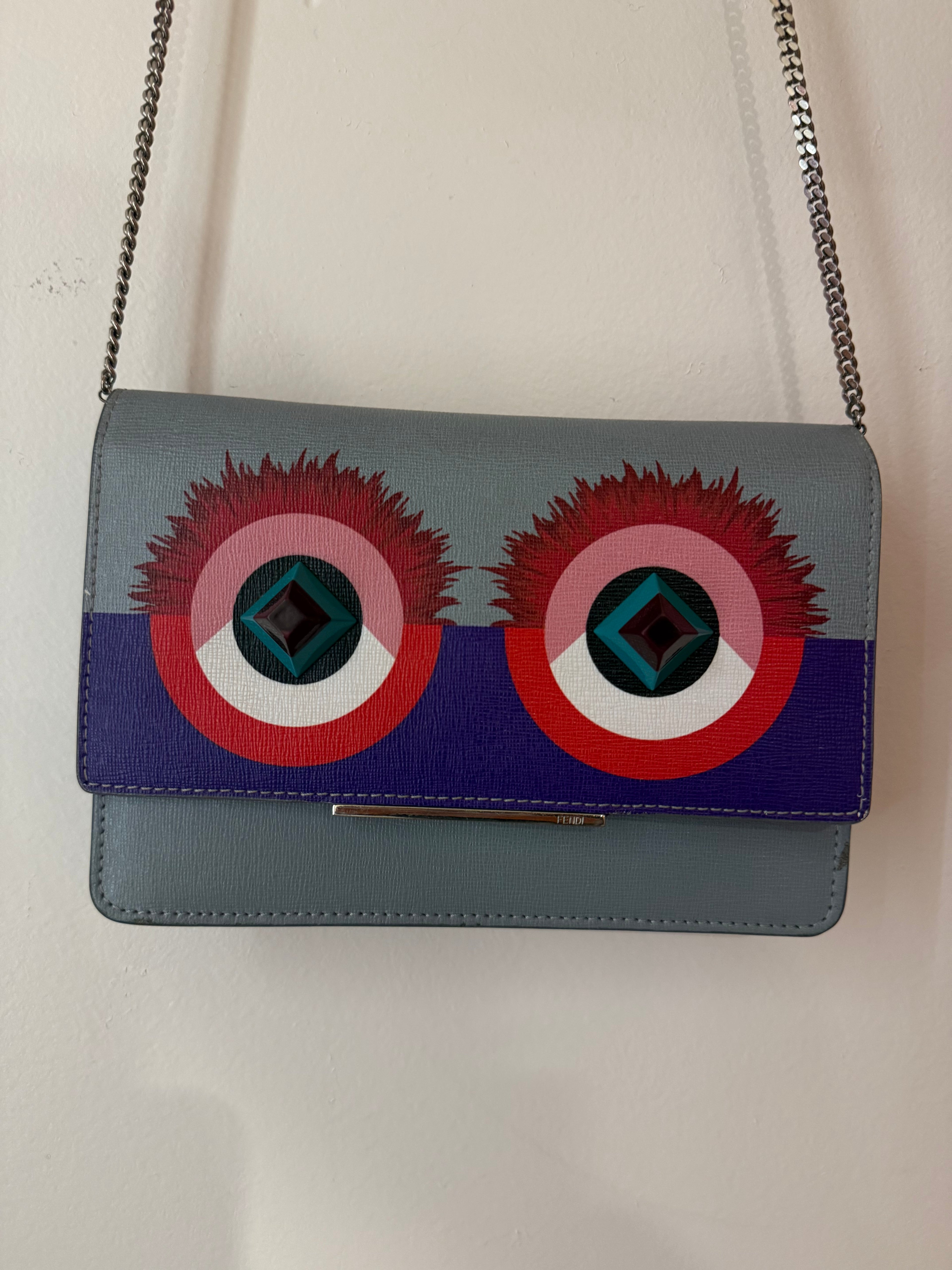 Fendi Blue Monster Wallet W/ Chain