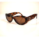 #9. Vintage Channel 06918 CC Logo Studded Brown Tortoiseshell Sunglasses