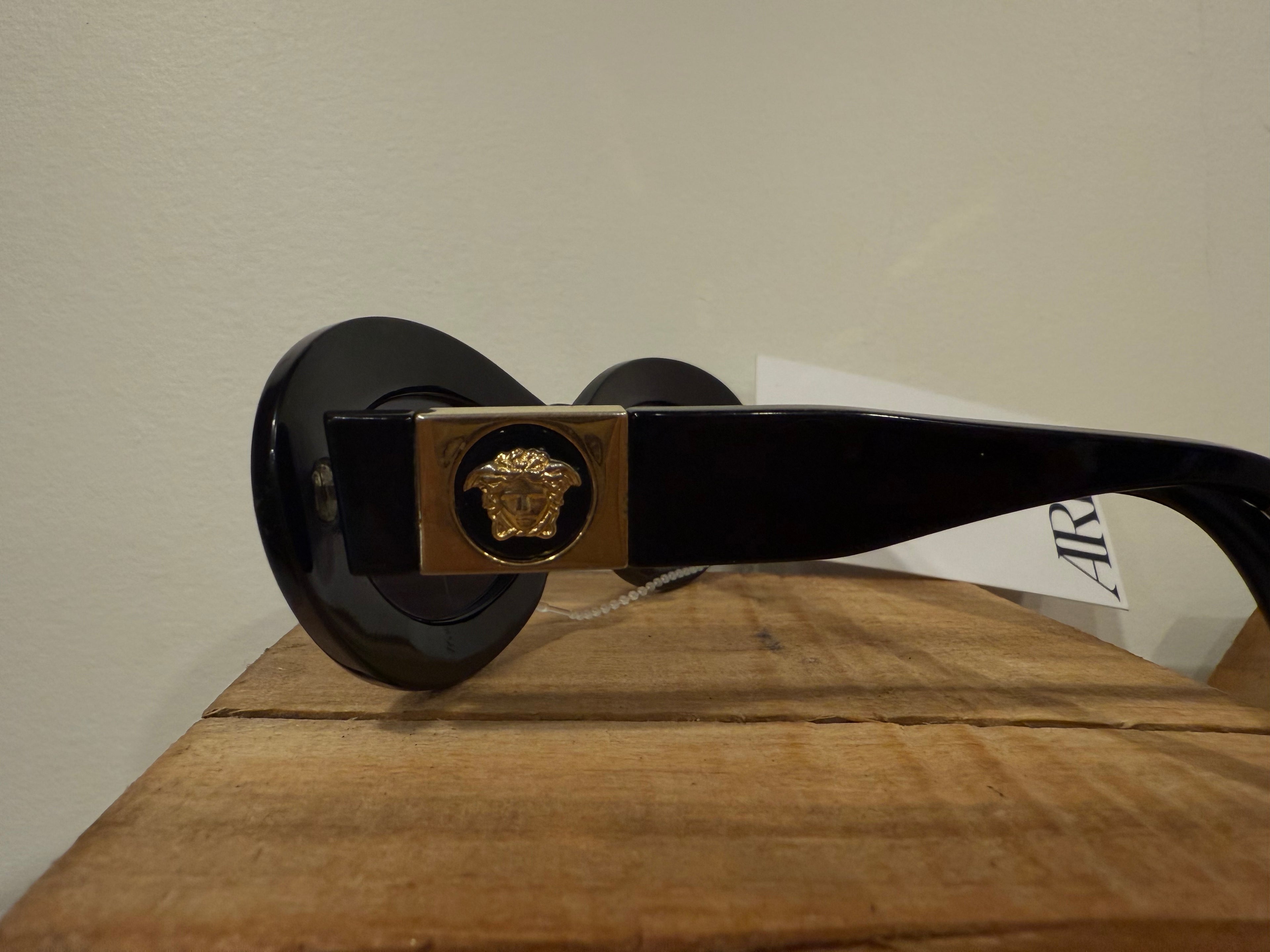 Versace Black Oval Sunglasses W/ Logo