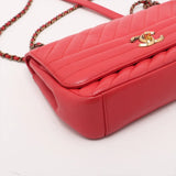 Chanel Bias stitching Leather Single Flap Double Chain Bag Red Gold Metal Fittings 22107224 22XXXXXX