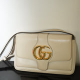 GUCCI  Calfskin Small Arli Flap Shoulder Bag Mystic White