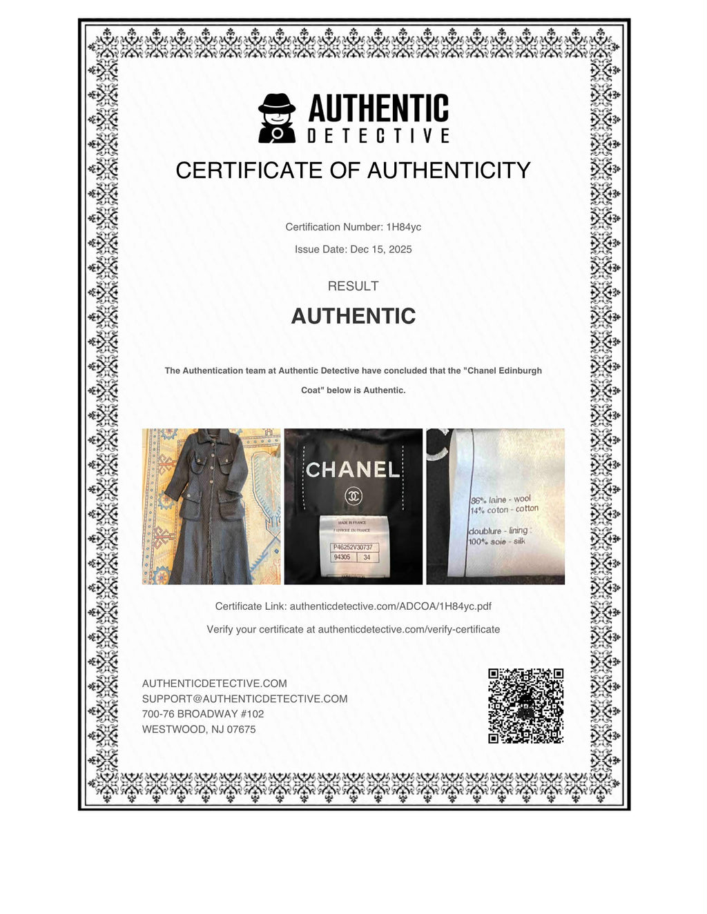 Chanel Long Tweed Button Front Coat Gray Size 34 Women's