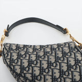 Christian Dior Oblique Saddle Canvas & Leather Hand Bag Navy Blue