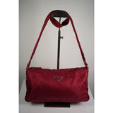HOU #114. Prada Nylon Shoulder Bag Authentic Red Medium Women Italy