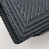 Chanel BOY CHANEL 28 Large Lambskin Chain Shoulder Bag Chevron Gray Gunmetal Fittings 20017807 A92193