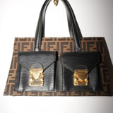 Vintage Fendi Zucca Canvas Leather Handbag Brown Black
