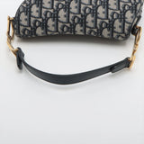 Christian Dior Oblique Saddle Canvas & Leather Hand Bag Navy Blue