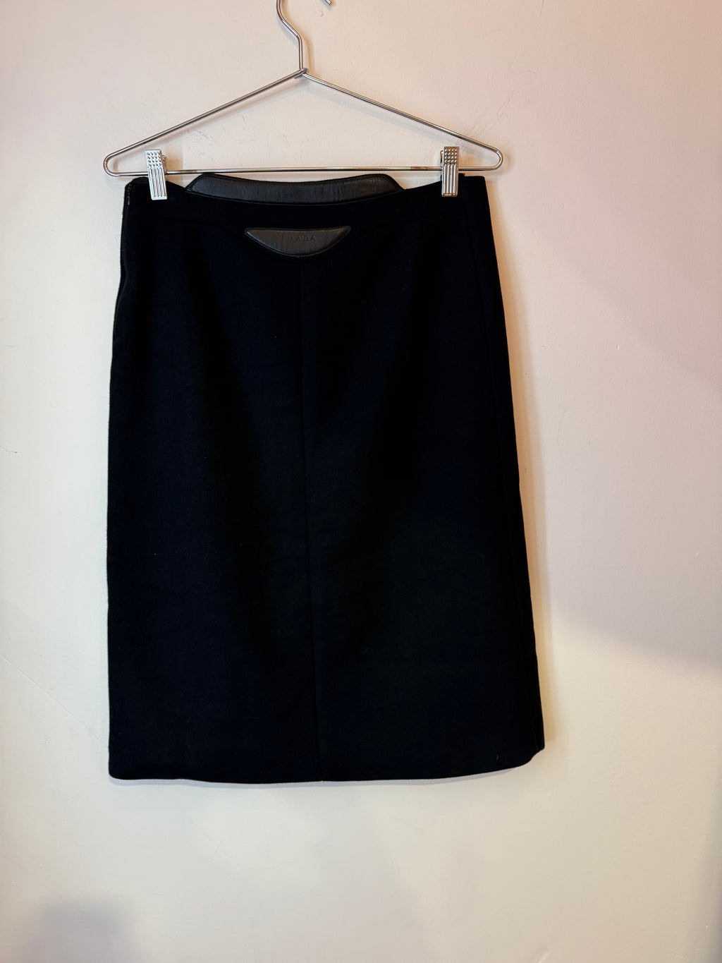 Prada Leather Trim Pencil Skirt Black