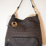 Fendi Handbag Zucchino FF Logo Canvas Leather Brown