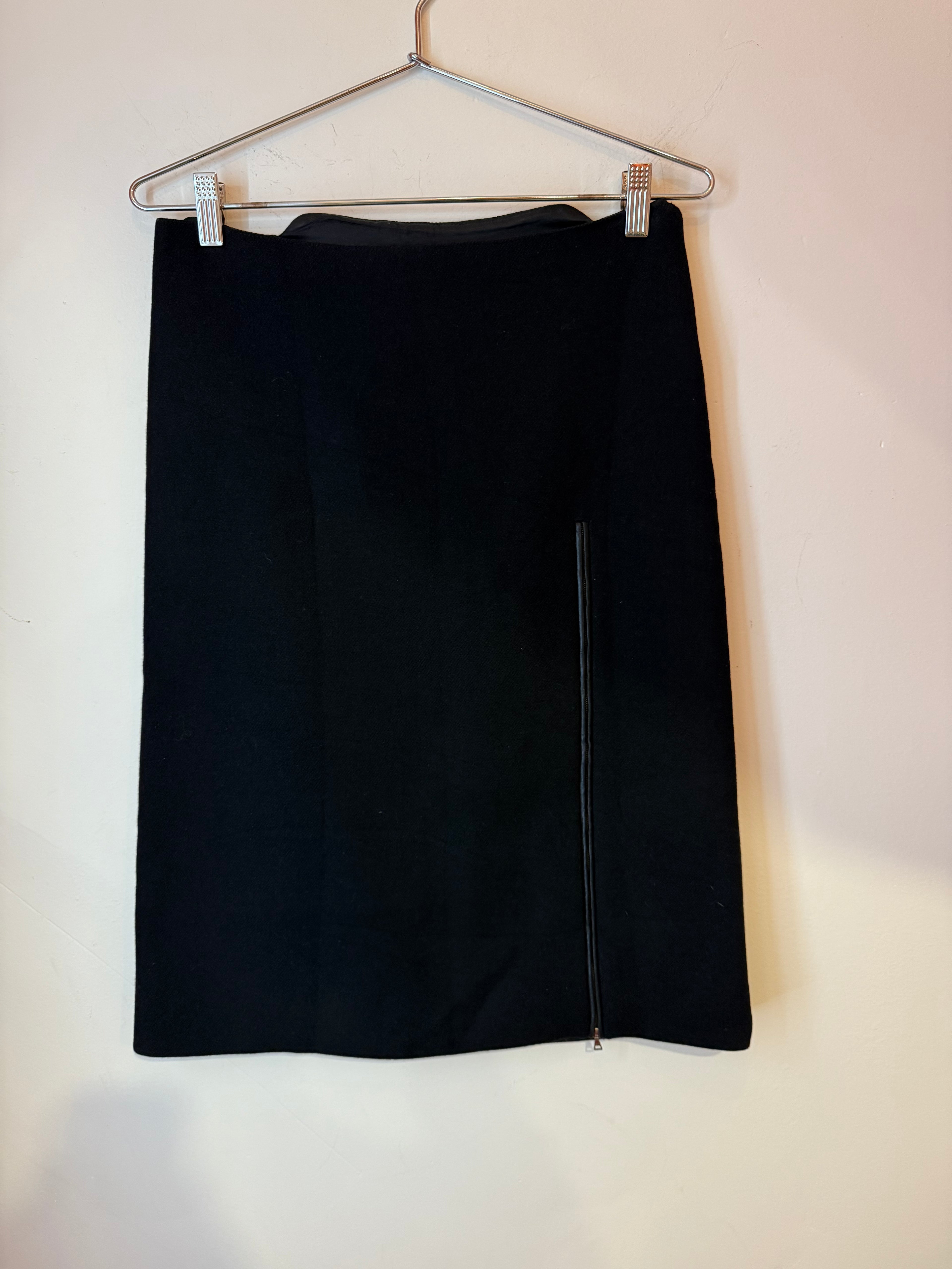 Prada Leather Trim Pencil Skirt Black