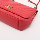 Chanel Bias stitching Leather Single Flap Double Chain Bag Red Gold Metal Fittings 22107224 22XXXXXX