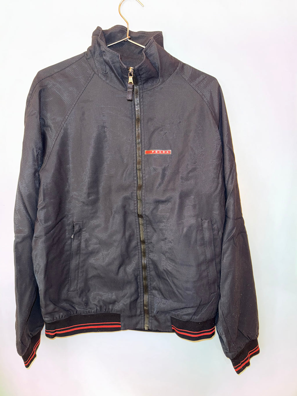Prada dark blue with red stripes Nylon Jacket