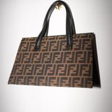 Vintage Fendi Zucca Canvas Leather Handbag Brown Black