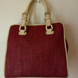 Celine Red/Cream Square Wicker Handbag W/ Rose Keychain