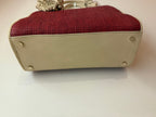 Celine Red/Cream Square Wicker Handbag W/ Rose Keychain