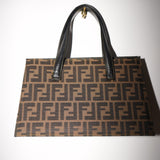 Vintage Fendi Zucca Canvas Leather Handbag Brown Black