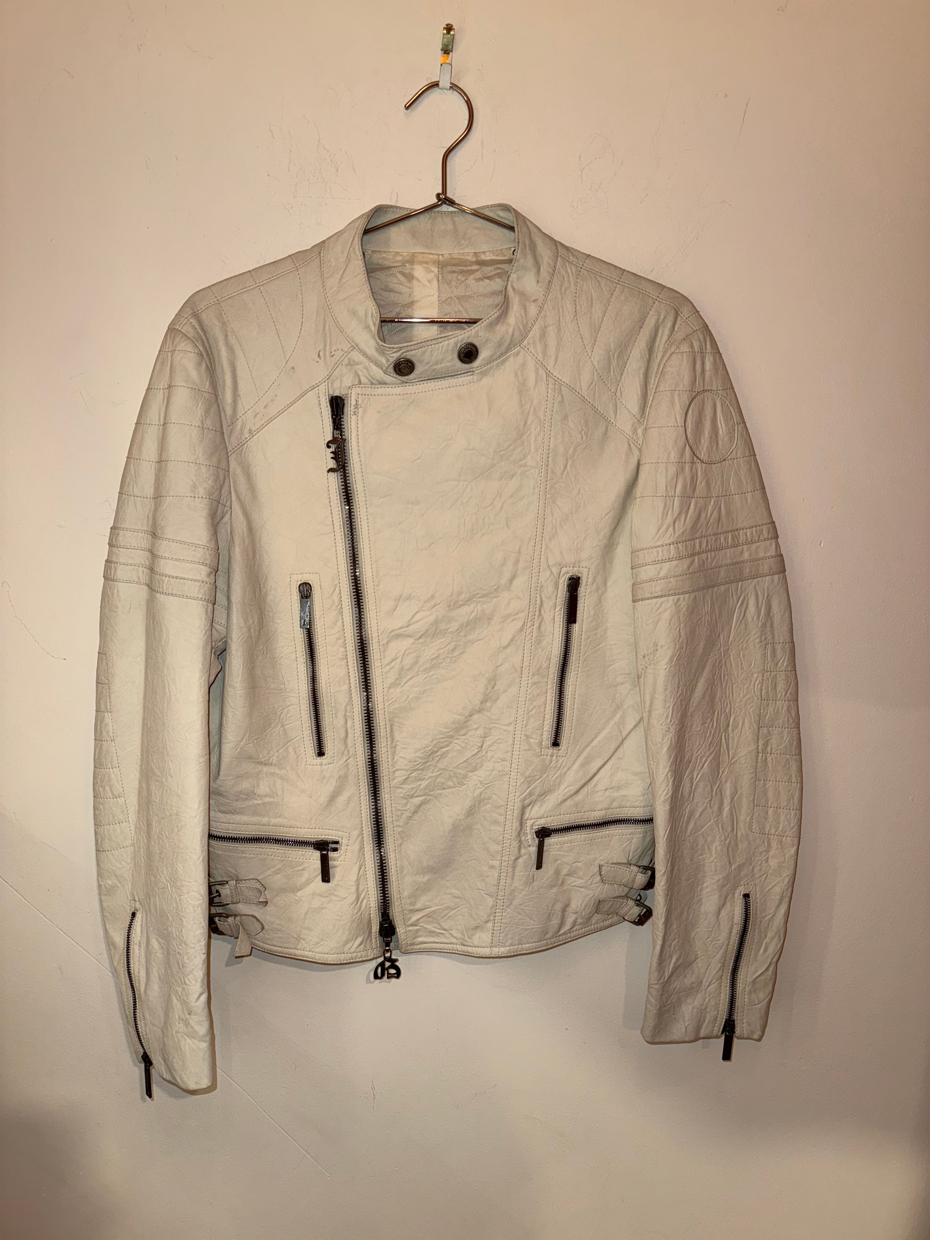 Galliano Embroidered White Leather Jacket
