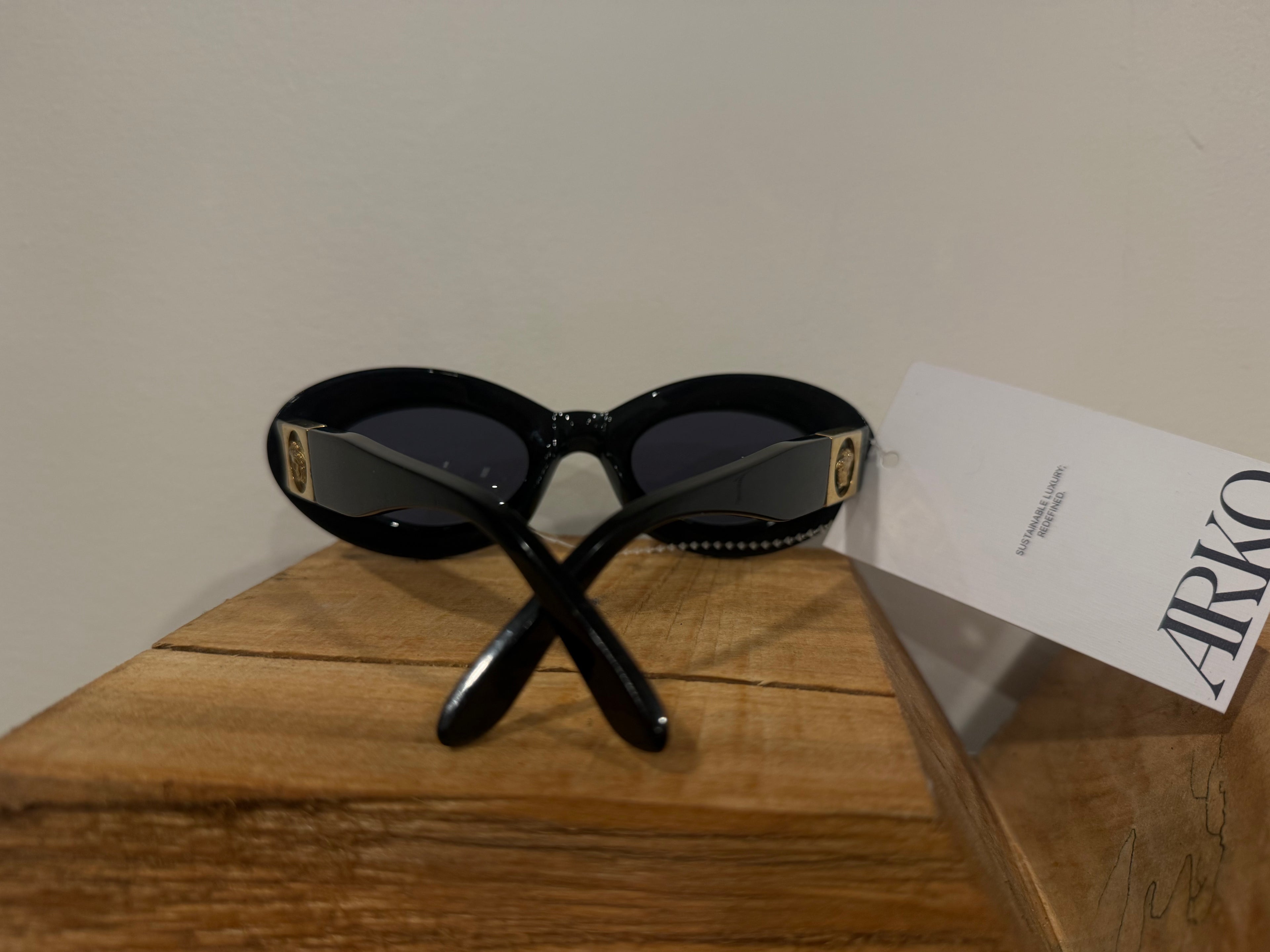 Versace Black Oval Sunglasses W/ Logo