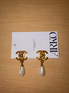 Japan Exclusive - Chanel CC Turn Lock Faux Pearl Drop Swing Earrings