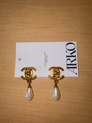 Japan Exclusive - Chanel CC Turn Lock Faux Pearl Drop Swing Earrings