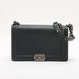 Chanel BOY CHANEL 28 Large Lambskin Chain Shoulder Bag Chevron Gray Gunmetal Fittings 20017807 A92193