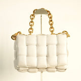 Bottega Veneta Padded Chain Cassette Bag White Chalk Lambskin Leather Gold Hardware